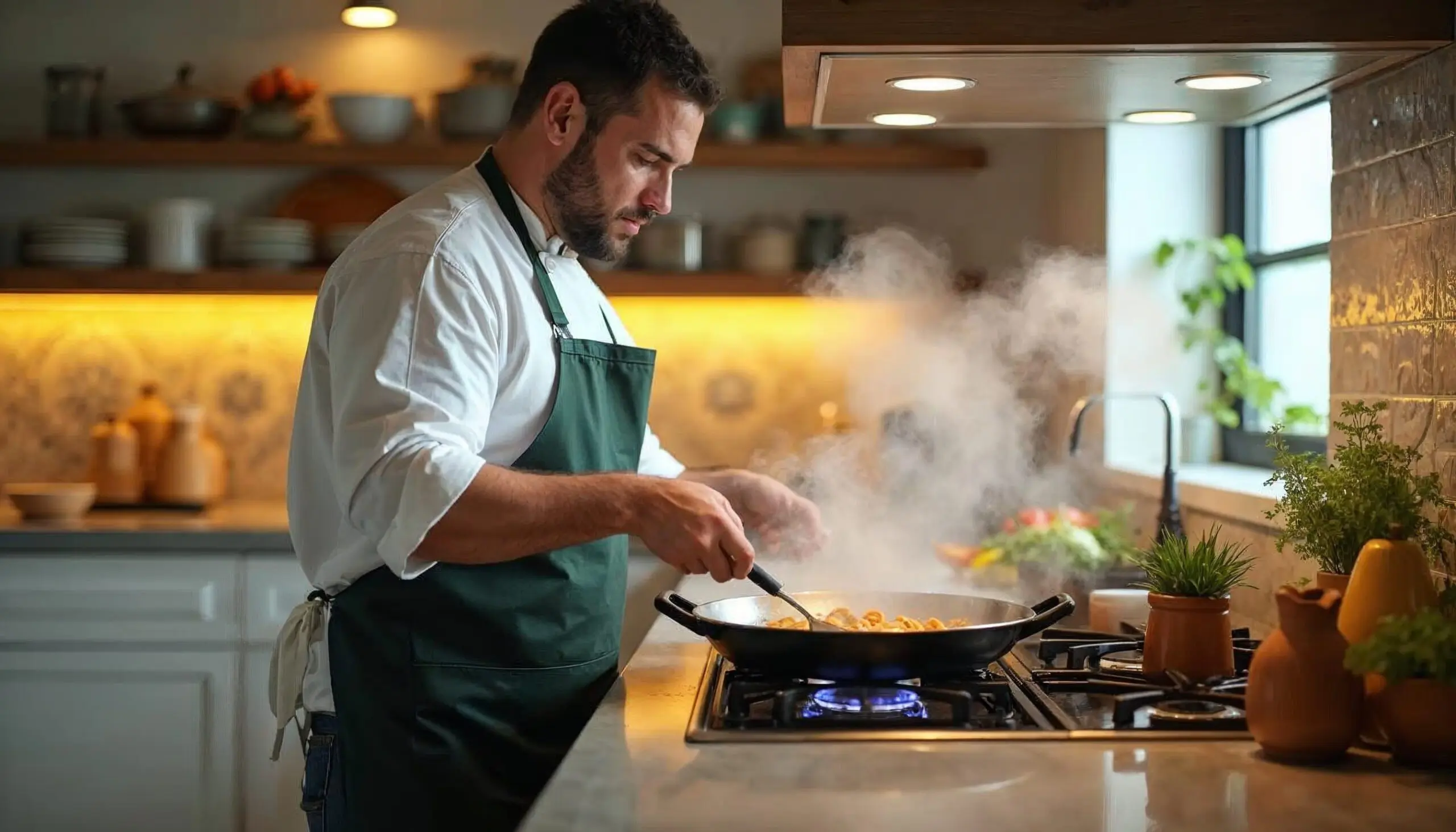 Chef preparing diet meal with Fitsse app